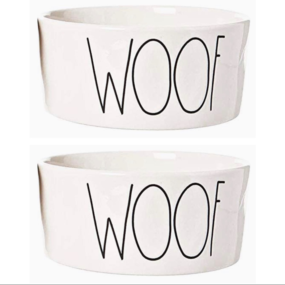 RAE DUNN (Set of 2) WOOF Dog Food and Water Bowls